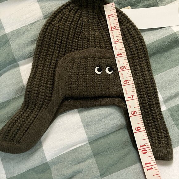 NWT Uniqlo x Anya Hindmarch Heattech Knitted Cap Kids S Green Trapper Hat - Picture 5 of 7